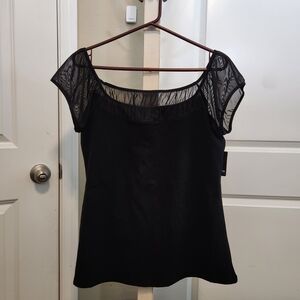 Torrid Black Top with Sheer Lace Sleeves